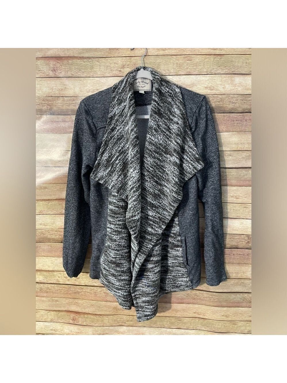 Lucky Brand Women’s Gray Draped Open Cardigan Long Sleeve Sweater Size: Large